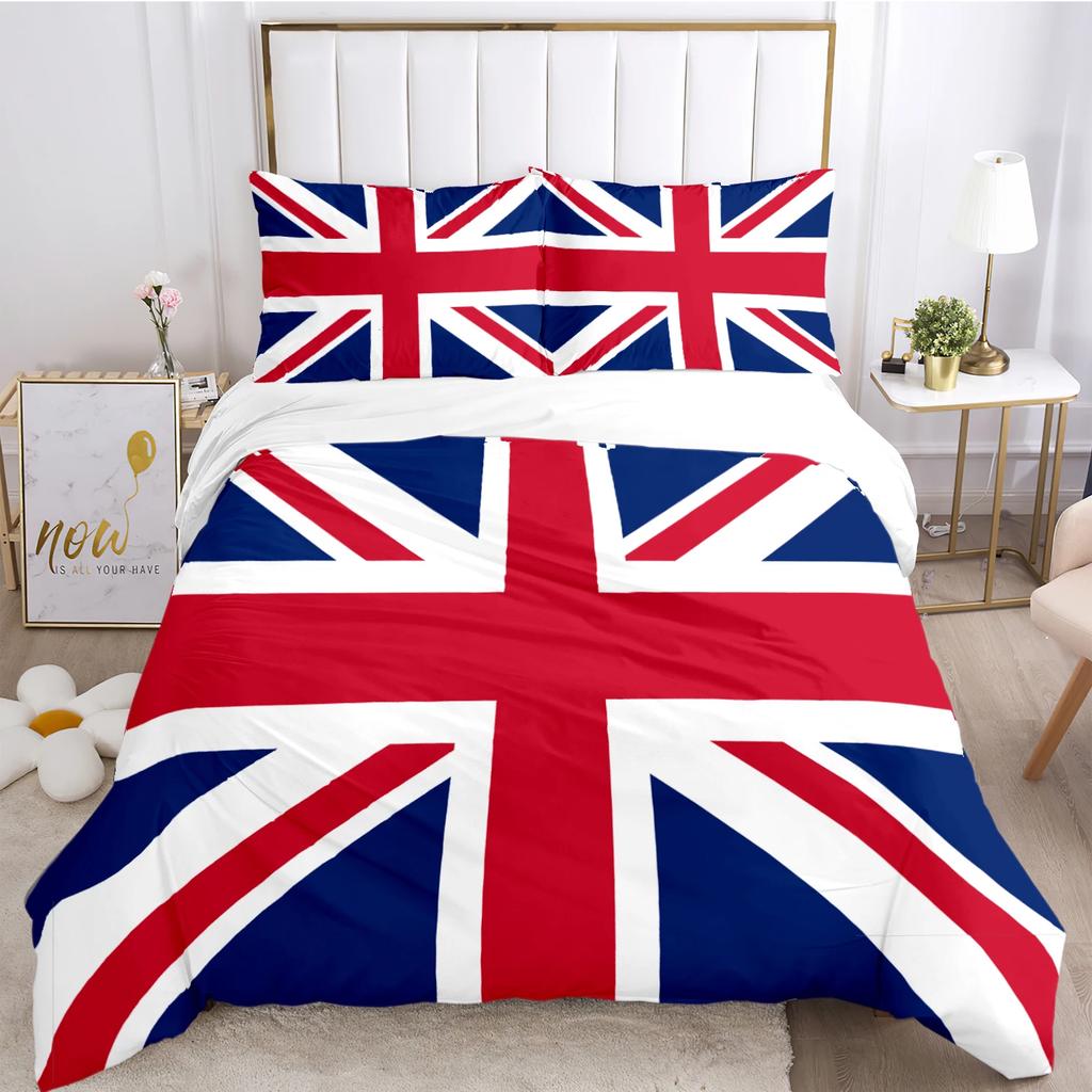 US UK National Flag Digital Polyest Duvet Cover Bedding Sets Soft Quilt Cover and Pillowcases for Teens Single/Double/Queen/King