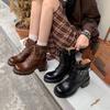 Autumn and Winter Leather Women's Martin Boots Versatile Rubber Platform Sheepskin Large Size Women's Boots Lace-up Square Head Low Boots Women