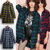 New Autumn Women Oversized Plaid Tartan Shirt Buttons Pocket Turn-down Collar Long Sleeve Baggy