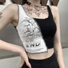 Punk Style Patchwork Tank Tops Aesthetic Letter And Graphic Print Women Crop Top Color Blocking Sleeveless Streetwea