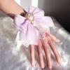 1pair Women Girls Cosplay Wristband Arm Sleeves Bowknot Lace Pearl Elastic Decorative Accessories