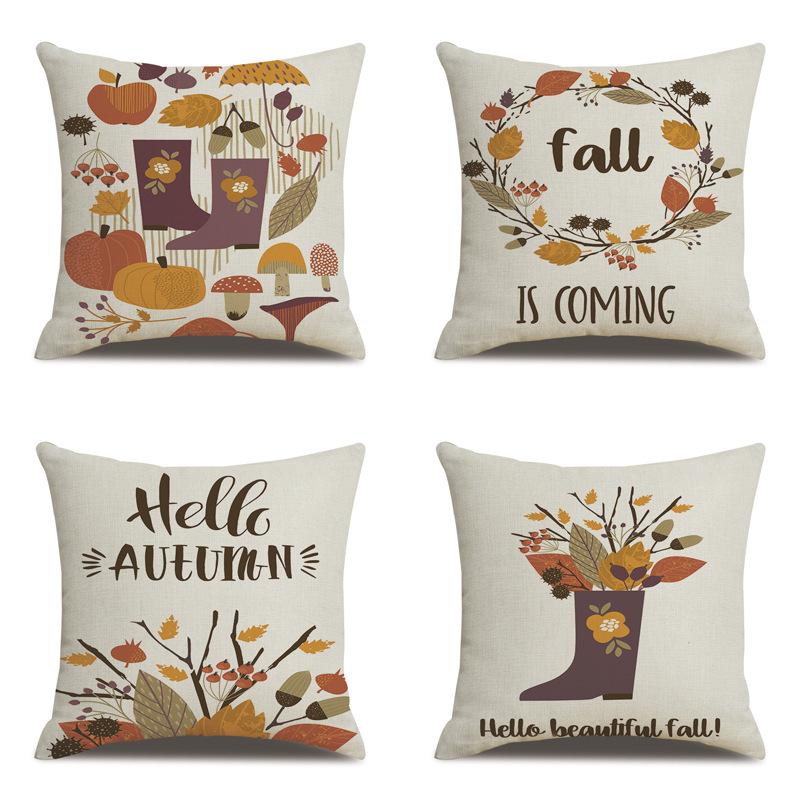 Thanksgiving Linen Pillowcase Autumn Pumpkin Print Pillow Cushion Cover