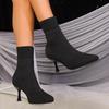 Large Size Skinny Boots Women's High Heel Short Boots Knitted Autumn and Winter Single Boots Pointed Stilettos Winter