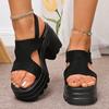 Fashion Spring 2025 New Black Comfortable Muffin Thick Base Simple Fashion Increase Roman Sandals Women