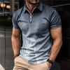 Men's Shirt Polo Casual Zip Short Sleeve Fashion Casual Zipper Summer Spring Regular Fit 3D Purple Stripe Print Shirt