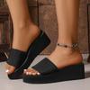 Fashion Knitted Wedge Slippers for Women 2025 Summer Chunky Platform High Heels Sandals Woman Plus Size Thick Bottom Beach Shoes Mujer