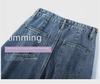 Women's High-Waisted Wide-Leg Pear-Shaped Denim Trousers with Multi-Button Adjustable Retro Design