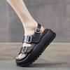 High Quality Leather Women Platform Sandals Double Button Sandals Open Toe Thick Soled Sandals Roman Girls Beach Shoes