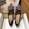 Plus Size Flats Shoes for Women Spring Pointed Toe Beautiful Bowknot Loafers Girl Slip-on Rhinestone Boat Shoes Summer Sandals