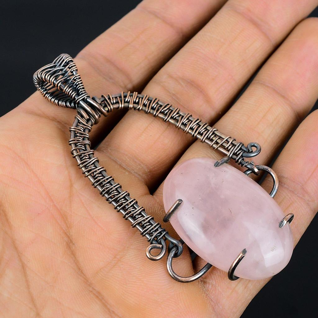 Rose Quartz Jewelry, 999 Copper Wire Wrapped Pendant Handmade Gemstone Jewelry, Gifts For Wife Brand New Pendant