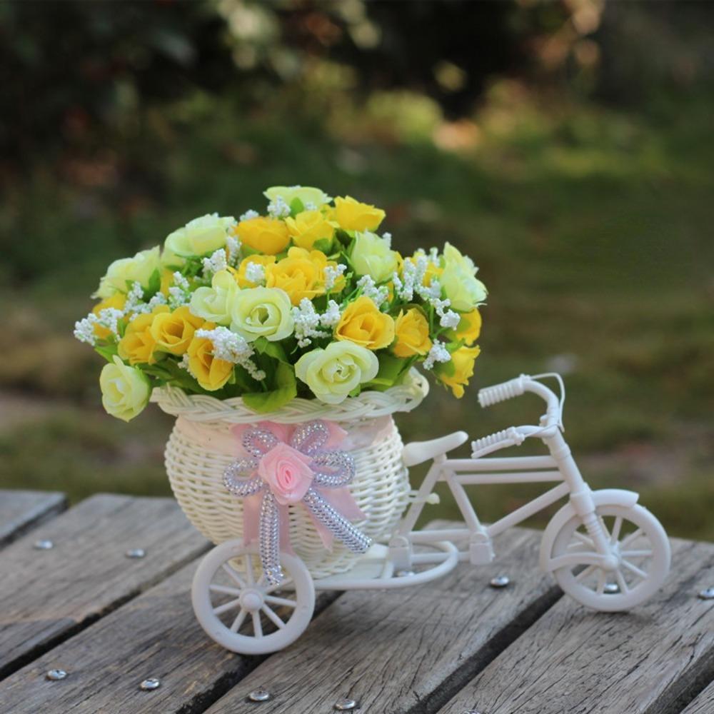 Bicycle Decorative Flower Basket Plastic White Tricycle Bike Design Flower Basket Storage Party Decoration Pots