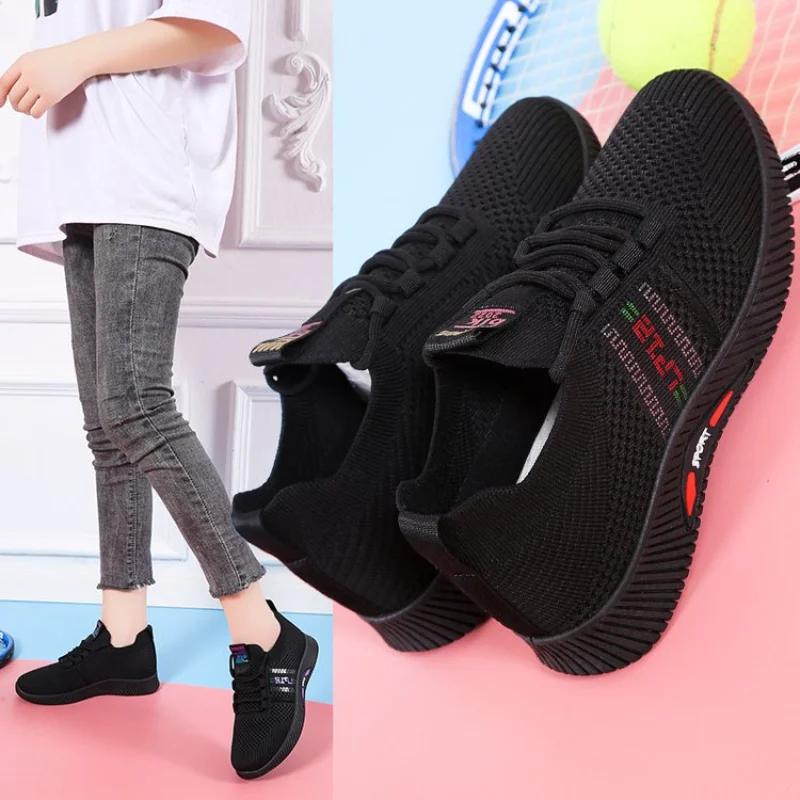 Fashion Women Casual Shoes Fashion Breathable Running Shoes Ladies Lightweight Mesh Flat Shoes Woman Sneakers Lace Up Female Footwear