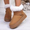 Metal Belt Buckle Fur Snow Boots Women 2025 Winter Warm Furry Ankle Boots Non Slip Thick Bottom Booties Size 42