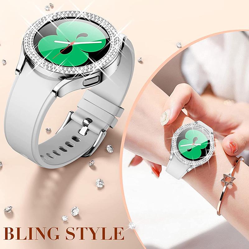 Case for Samsung Galaxy Watch 4 Case 40mm 44mm Accessories Bling Fashion Two Rows Diamond Bumper Samsung Galaxy Watch 5 Protector Cover