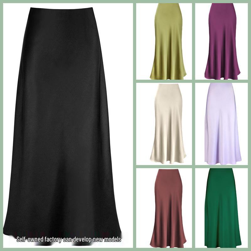 Elegant High Waist Fishtail Satin Midi Skirt for Women