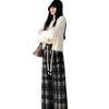 Color-Block Fleece-Lined Lazy Plaid Pants for Women, Fall and Winter Floor-Length Straight-Leg Suit Pants, High-Waisted Draped Woolen Wide-Leg