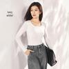 Women's Tencel Bamboo Fiber Long Sleeve Base Shirt with Chest Pad - Autumn/Winter Slimming Top