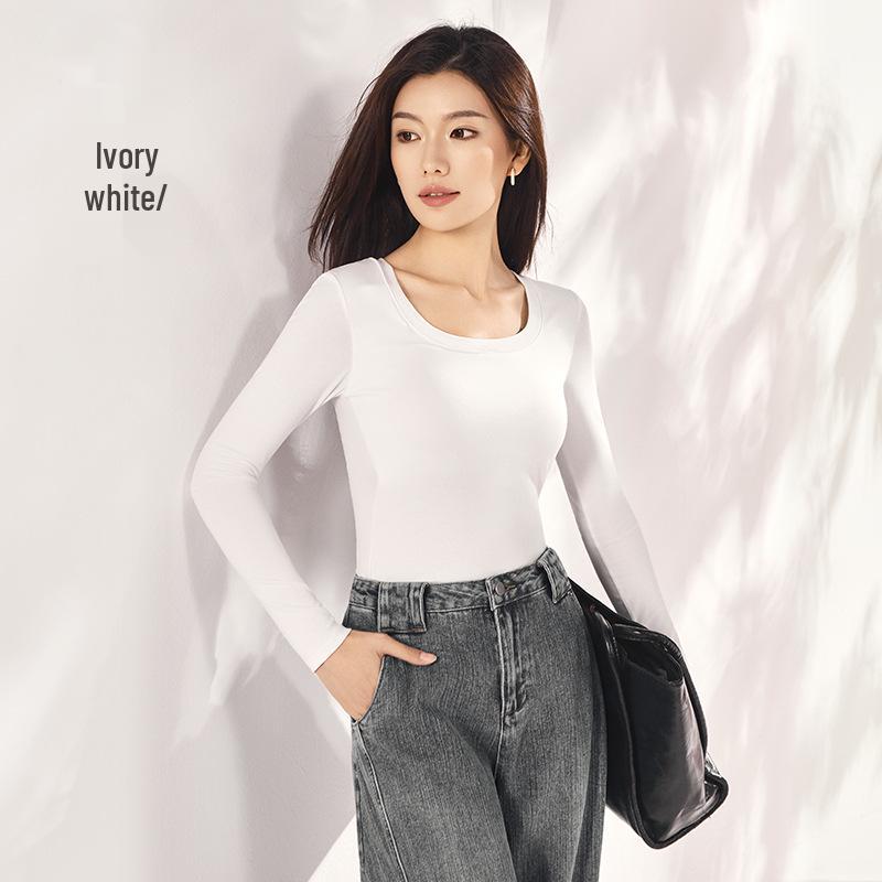 Women's Tencel Bamboo Fiber Long Sleeve Base Shirt with Chest Pad - Autumn/Winter Slimming Top
