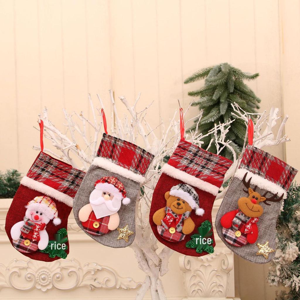Plaid Medium Christmas Stocking - Festive Socks & Candy Bag for Tree Ornaments