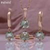 Rose Gold Color Green Artificial Zircon Earring Ring Chain Pendant Combination Set