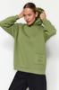 Women's Fashion Sweatshirt Hooded Long Emerald Green Regular Fit Embroidered Hooded Knitted Sweatshirt with Fleece Inside