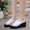 Fashionable Thick Sole Fish Mouth Slippers 2024 Summer New One Line Slope Heel Versatile Waterproof Platform High Heel Slippers