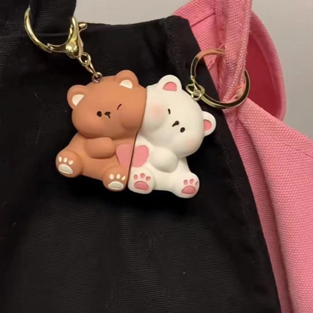 1Pair Cute Resin Bear Couple Magnetic Keychain Cartoon Animal Doll Bag Pendant Kawaii Key Chains Gifts for Lovers Ornaments