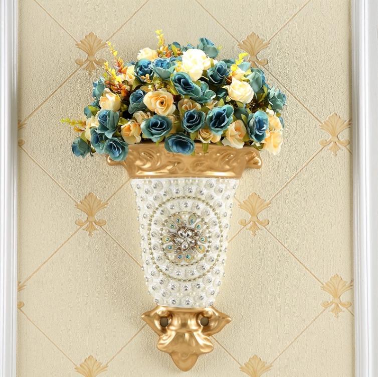 Роскошные настенные вазы из смолы с бриллиантами, искусственные горшки для цветов, поделки, украшения для дома, гостиной, ТВ-фона, настенная роспись