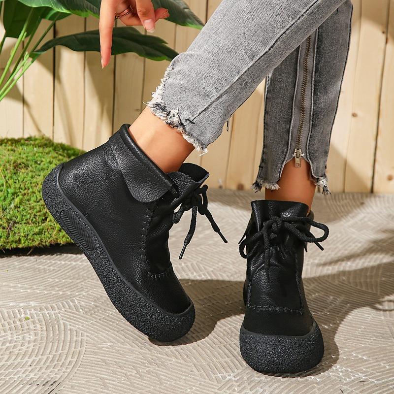Niche Original Design Sense Round Head Short Boots and Naked Boots Women's Lace-up Thick-soled Retro Martin Boots Casual Single Boots