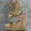 Women's Summer Gladiator Wedge Heel 12Cm Woman Leather Sandals Shoes Platform with Gold Rivet Buckle Ankle Strap Sandal Shoes