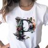 New Women T Shirt Custom Name Letter Combination Print Tshirt Flower Letter Font A B C D E F G Short Sleeve Female Tees Tops