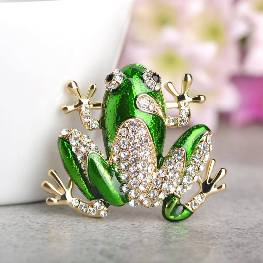 MECHOSEN Lucky Cute Frog Brooch Tie Tack School Entrance Animal Pin, Clip, Pin, Clip, Women's, Men's, Kids, Graduation, Ceremony, Crystal, Green,