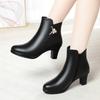 6cm Fashion Breathable Business Casual Med Block Heels Shoes Winter  Black Soft Leather Short Ankle Snow Boots for Work Mom