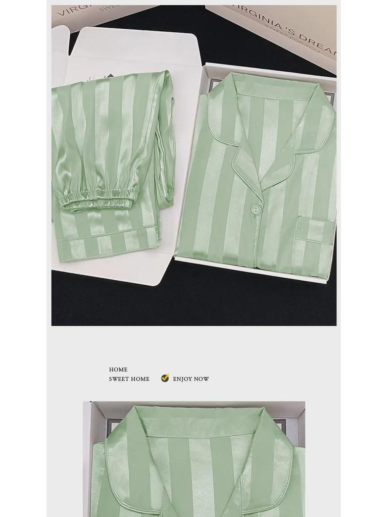 Women's Striped Long-Sleeve Pajamas - Spring/Summer Solid Color