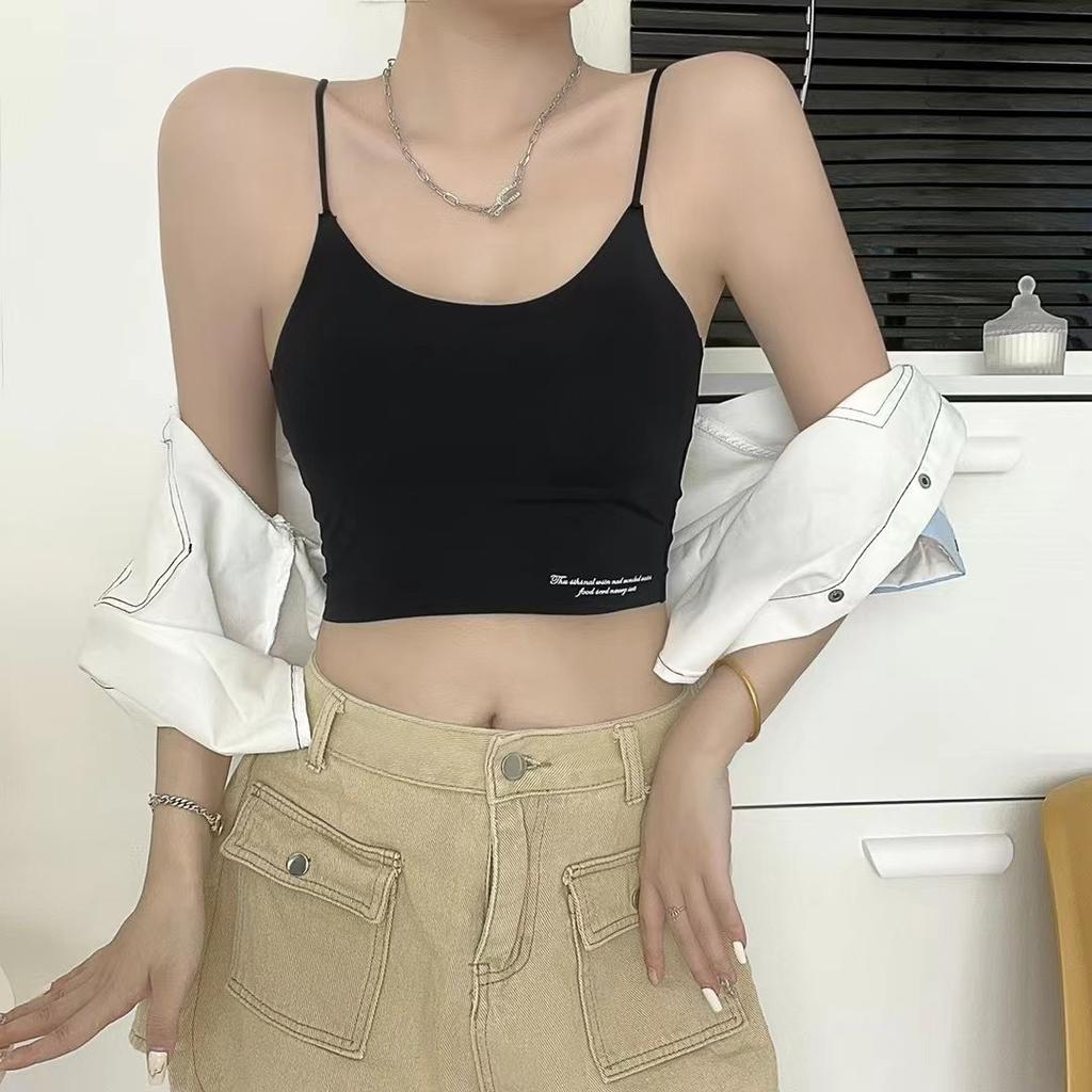 Niche Design All Matching Slimming Personality Hot Girl Backless Vest Back Buckle Cotton Cup Halter Beauty Back Wrap Chest