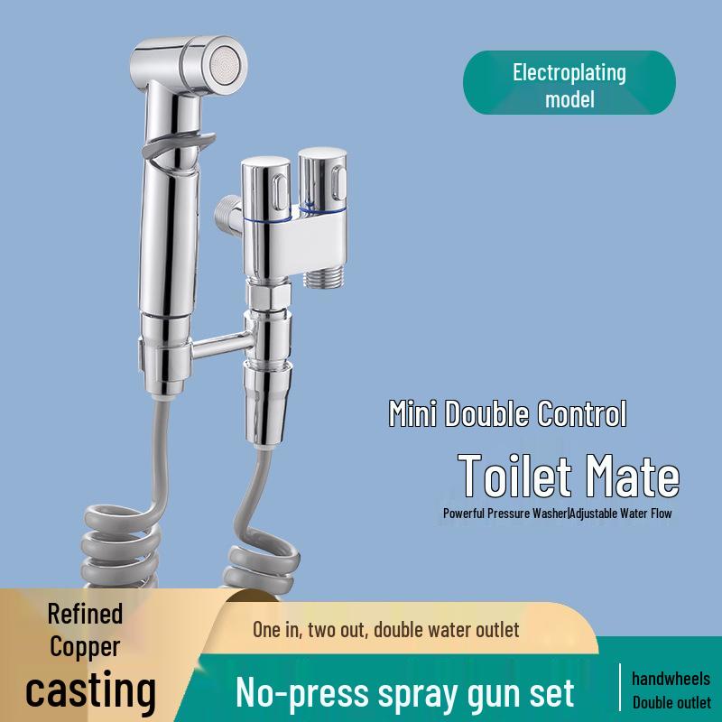 Dual Control Copper Angle Valve Set with Adjustable Pressure Spray Gun for Household Cleaning.