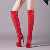 Красные сапоги выше колена женские экстремально высокие каблуки на платформе высокие сапоги сексуальные танцевальные ночные клубы вечеринки фетиш обувь большой размер 45 48