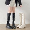 Fashion Luxury Woman Knee High Boots Solid Color Round Toe Square Heel Back Zippers Sewing Slip-On Fashion Vintage Elegant Botas Mujer