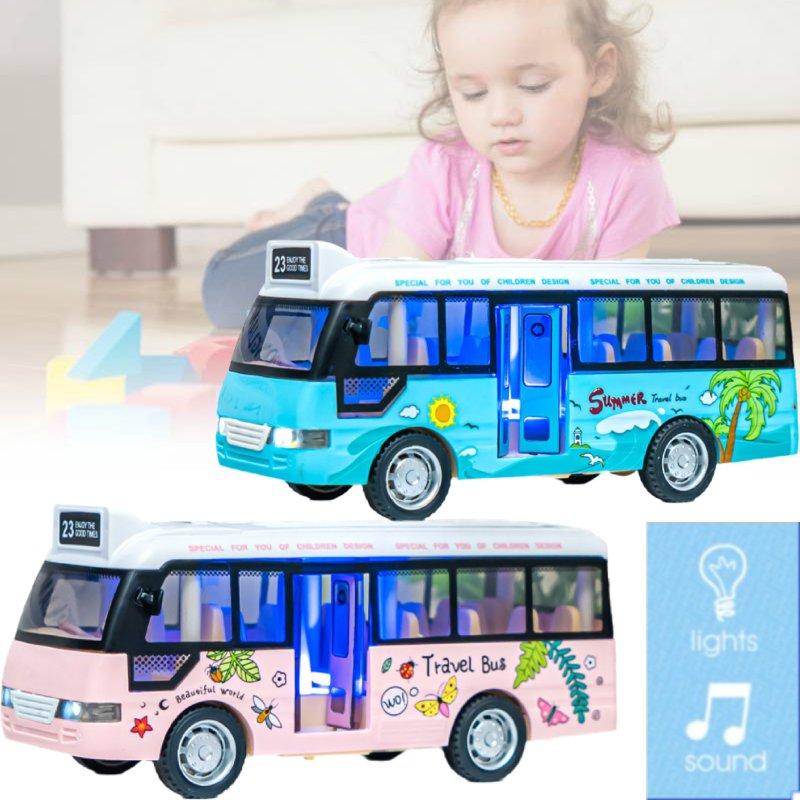 Children Inertial Bus Puzzle Toy Car Light Sound Function Can Open The Door