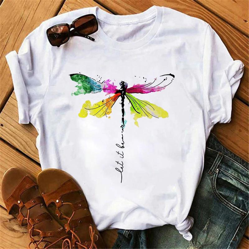 Women's Butterfly Tree Print Harajuku T-Shirt Round Neck Top Short Sleeve Casual Summer Tee Shirt Summer & Spring Clothing