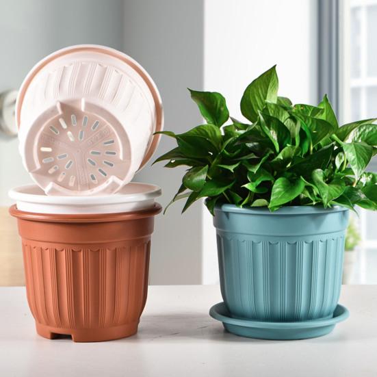 Yousheng Large Flower Pot with Saucer Solid Color Planter with Drainage Hole Garden Rose Flowerpot for Indoor Outdoor Orchids Succulents Herbs