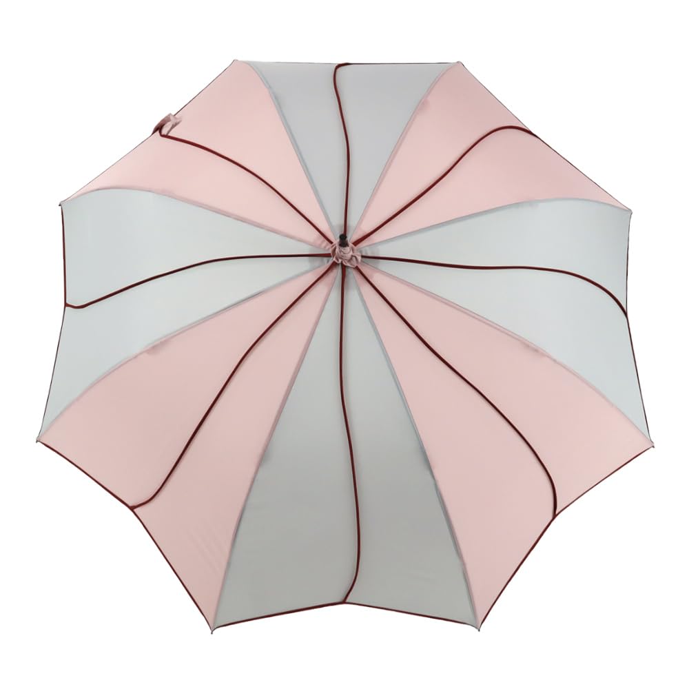 Large Flower Long Difficult To Get Piping Gray X Light [Chinoiserie Modern] Umbrella, Women's, Motif, Umbrella, Deep, Wet, (Light Pink)