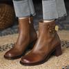 New Autumn Short Boots Womens Retro High-heeled Winter Leather Women's Shoes Thick-heeled Women's Boots Platform Boots