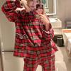 Women's Red Plaid Christmas Pajama Set with Peter Pan Collar
