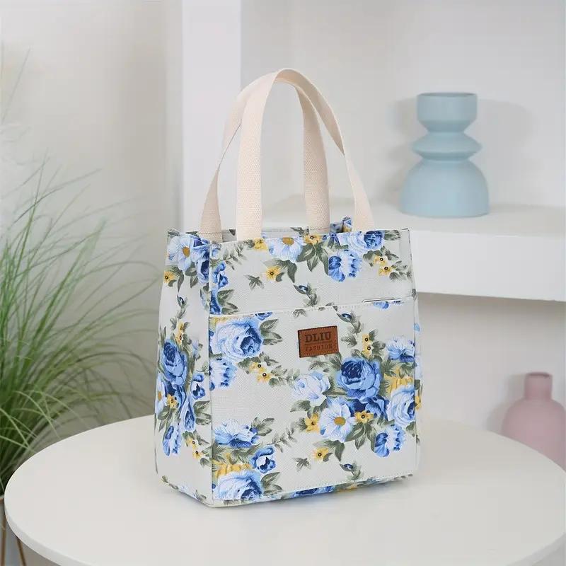 Floral Canvas Tote Bag Large Capacity Lunch Bag for Women Multipurpose Shoulder Handbag KTY