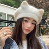 New Cat Ears Beanie Cap Solid Color Warm Beret Hat Knitted Crochet Bonnet