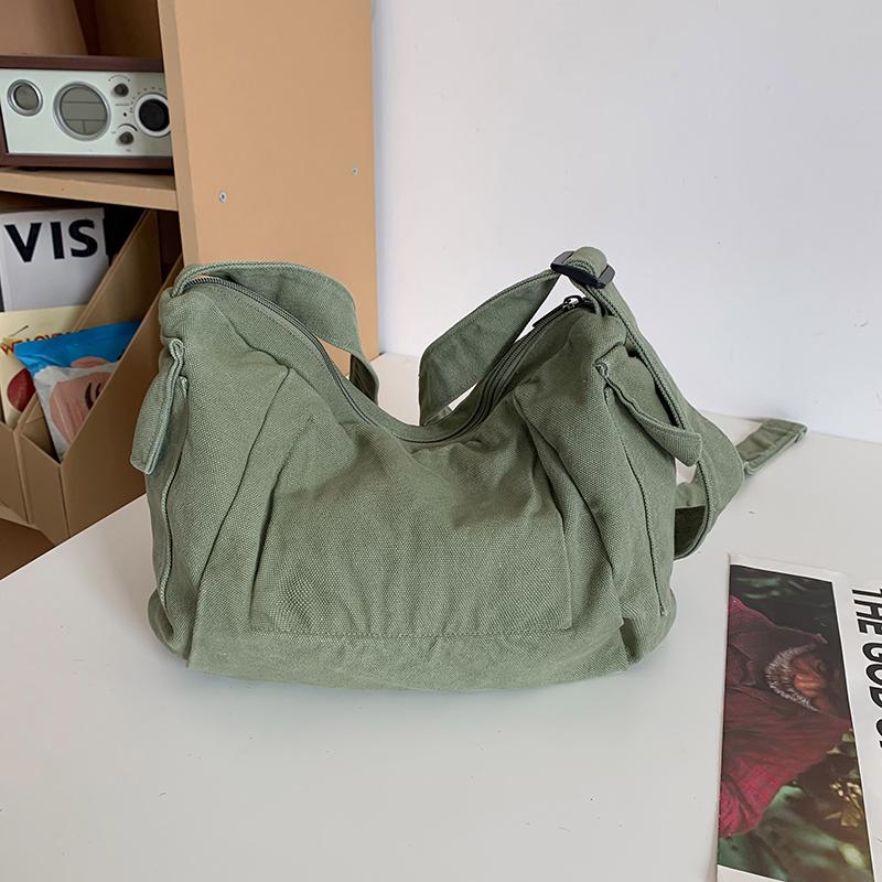 Canvas Bag Women's Large Capacity Crossbody Bag Men Solid Color Shoulder Bag