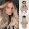 Long Natural Wavy Gradient Synthetic Wig Without Bangs for Women Blonde Artificial Hair Heat Resistant Fibers Wig Daily Wear