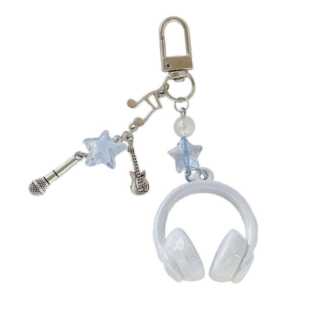 Trendy Headphone Shaped Keychain Bag Ornament Phone Lanyard Feature Star Music Notes for Students and Music Lovers