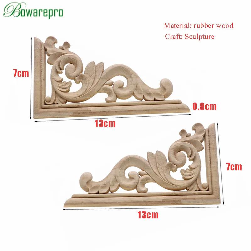 13cm Unique Natural Floral Wood Carved Wooden Figurines Crafts Corner Appliques Frame Wall Door Furniture Woodcarving Decorative